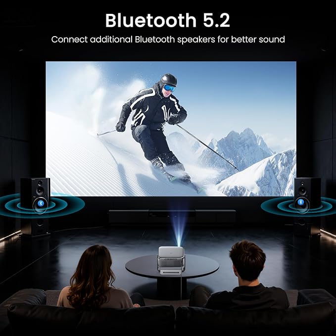 2000 ANSI Official Licensed Google TV Outdoor Projector 4K Full HD, Smart Projector with Wifi and Bluetooth, Auto Focus, Dolby Sound, Built-in Apps, HAPPRUN Indoor Home Theater with 270° Stand