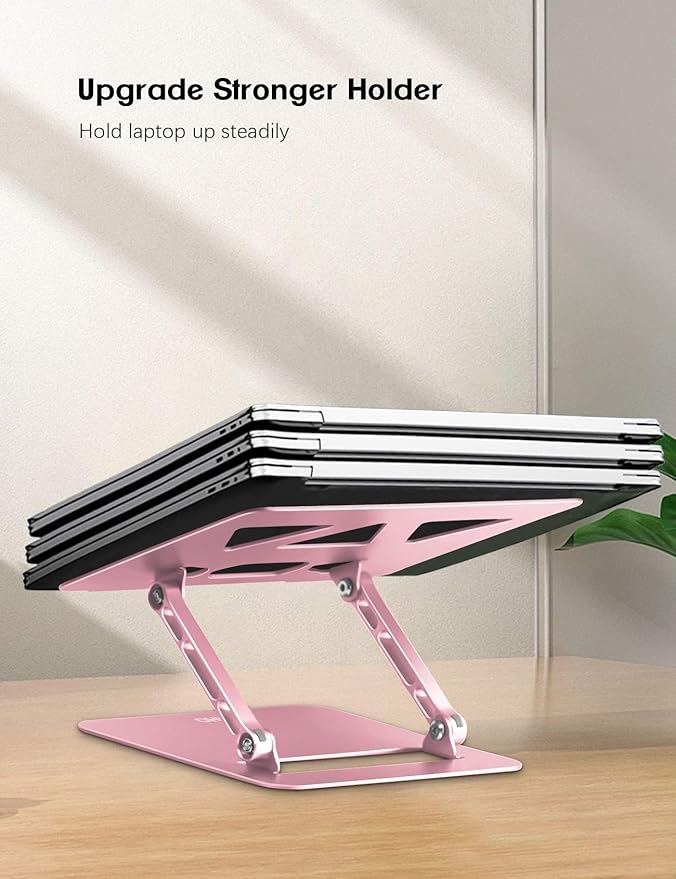Laptop Stand Holder, Adjustable Desk Laptop Riser, Foldable Notebook Computer Stands for MacBook Air Pro HP Lenovo Dell Samsung Chromebook, Up to 15.6 inch, Rose Gold