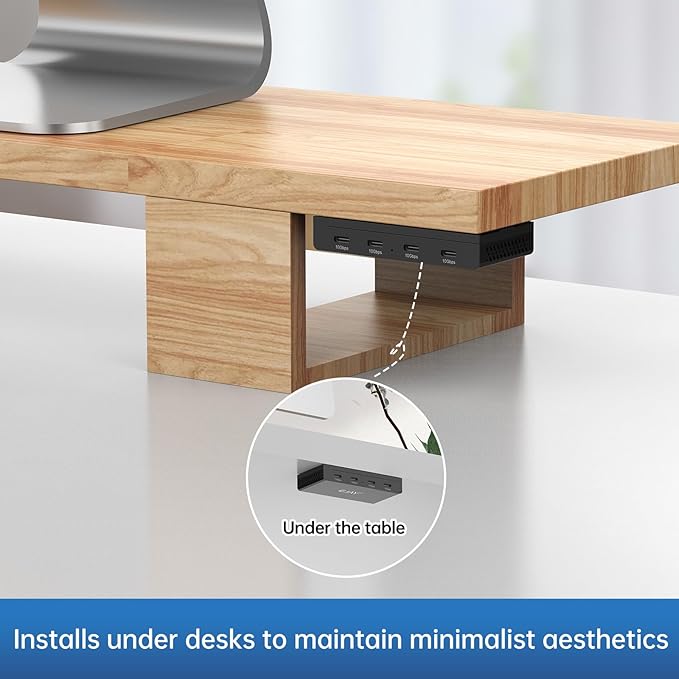 EJAY 10Gbps Magnetic USB-C Hub, 4-Port USB 3.2 Gen2 Data Transfer, Includes 2 Packs Sliding Rail, Screws and Sticky Pads for MacBook Laptop PC