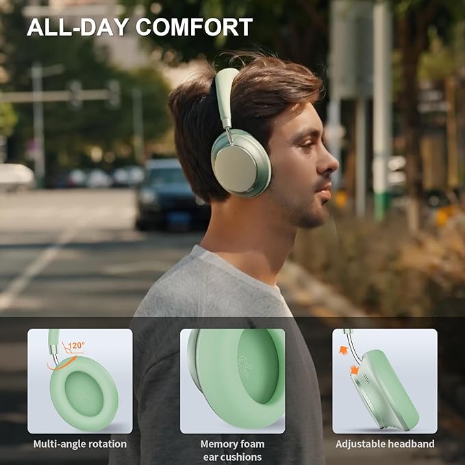 T-fun NC35 Hybrid Active Noise Cancelling Headphones, 360° Spatial Audio with Head Tracking, Over Ear Headphones Wireless Bluetooth 5.3, 55H ANC Playtime, Deep Bass, Custom EQ via App, for Travel Home