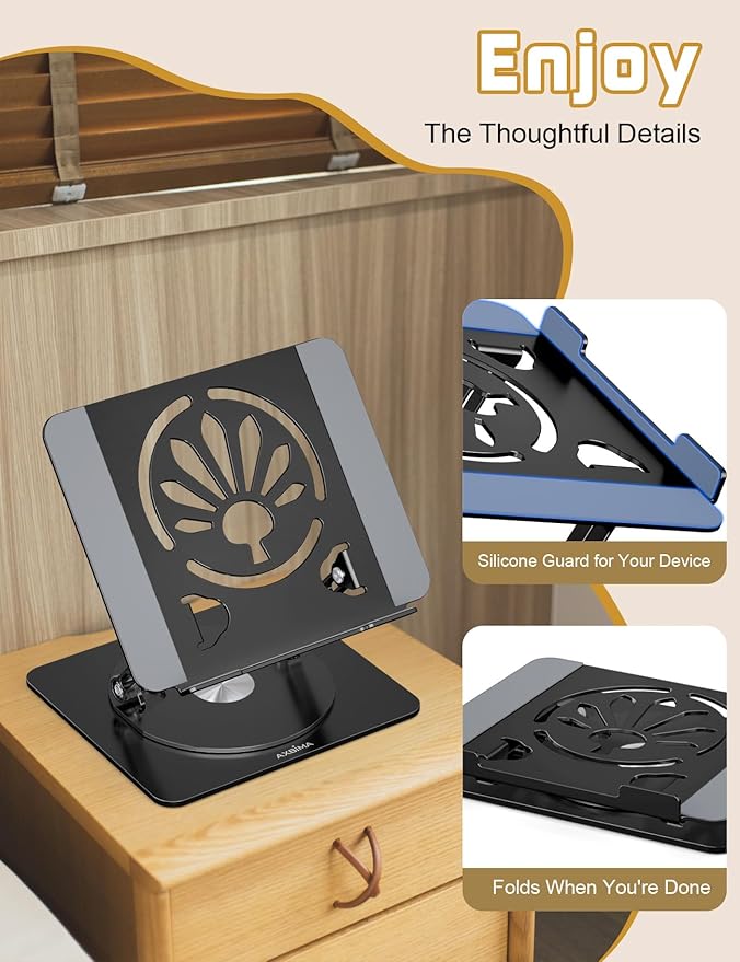 Adjustable Laptop Stand for Desk-360° Rotating Foldable Laptop Holder Ergonomic Laptop Riser for MacBook Pro/Air Dell HP Lenovo Notebook up to 16.3",Black