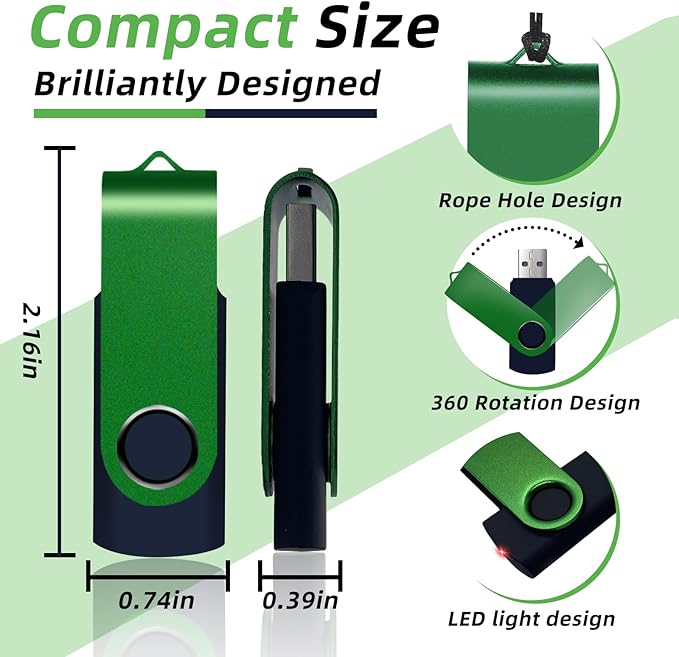 20-Pack 4GB USB 2.0 Flash Drives,XUANREG Thumb Drives Jump Pen Drive Memory Stick with 20pack Lanyards Green USB Drive Bulk (4GB,20PCS)