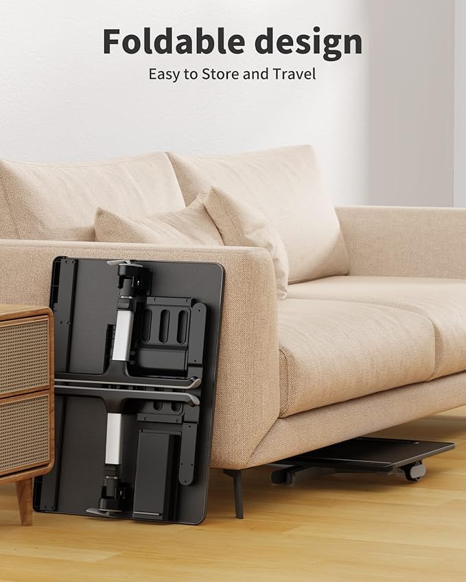 Laptop Bed Tray Desk with LED Desk Light, SAIJI Adjustable Laptop Stand for Bed, XX-Large PVC Leather Foldable Table with Book Stand,Wrist Rest, Extra Leg Room(Black)