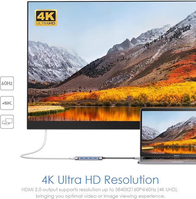 LENTION USB-C Multi-Port Hub with 4K HDMI Output, 100W PD, 4 USB 3.0 5Gbps Compatible 2024-2016 MacBook Pro, New Mac Air & Surface, Chromebook, iPhone 15, More, Stable Driver Adapter (C35, Space Gray)