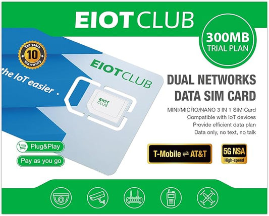 EIOTCLUB Prepaid SIM Card, 5G/4G LTE SIM Card, Support for AT&T and T-Mobile in The USA, Data Only SIM Card for Security Camera Trail Camera Router WiFi Hotspot Unlocked Devices, No Contract