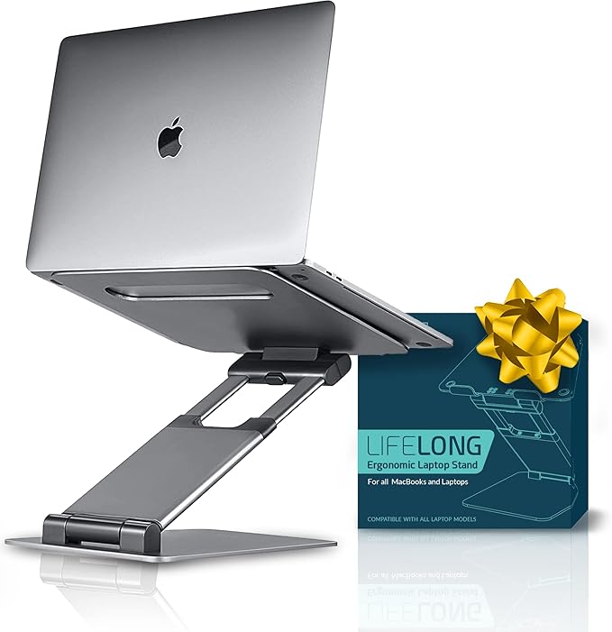 Lifelong Ergonomic Adjustable Laptop Stand for Desk - Height Up to 20" Portable Computer Laptop Riser Holder, Fits All MacBook Air & 10 15 17 Inches Laptops, Back to School Gift for Men & Women