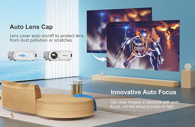 Projector [AI Auto Focus/Auto Lens Cap] Outdoor-Projector-4K with WiFi 6 and Bluetooth: 1500 ANSI Portable Projector with Auto 6D Keystone & Zoom, Jimveo Native 1080P Movie Proyector 2025 Upgraded