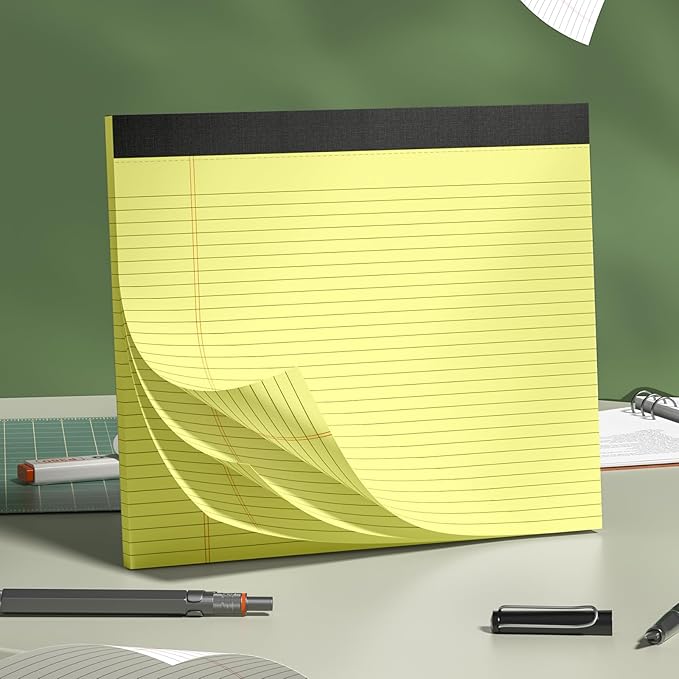 3 Pack Yellow Legal Pads 11 x 9.5 College Ruled Yellow Paper Note Pad Narrow Ruled 30 Sheets Notepads Perforated Writing Pad Clear Print Horizontal Pads of Paper