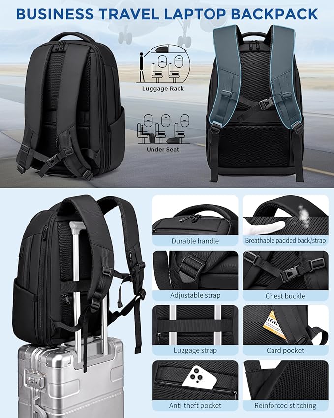 17 Inch Travel Laptop Backpack, Water Resistant Expandable Men's Computer Backpack for Men, Black Laptop Bag with USB Port for Business/Work/College