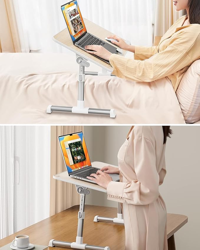 Laptop Desk Table, SAIJI Adjustable Laptop Stand, Portable Lap Desks with Foldable Legs, Notebook Standing Breakfast Tray Reading Desk for Sofa Couch Bed Floor (Teak,Medium Size)