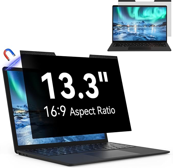 Magnetic Laptop Privacy Screen 13.3 Inch for 16:9 Computer Monitor Anti-Glare Blue Light Monitor Protector, Removable 13.3in Film for Lenovo HP Acer Asus Thinkpad Envy Xps