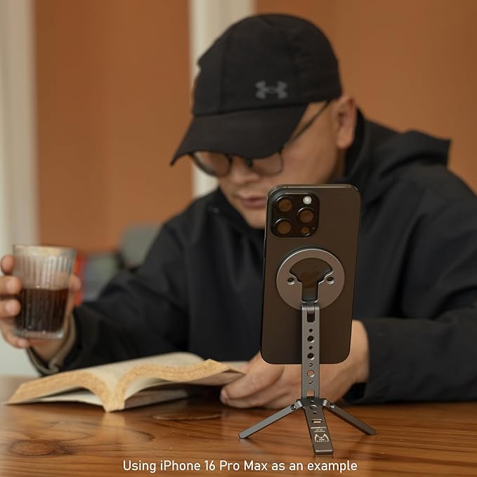 Magnetic Tripod for iPhone 12/13/14/15/16/17 & MagSafe Cases | Handy Phone Stand | 20 N52 Magnets Inside, Cold Shoe Mount, 1/4" Screw & Foldable Hook