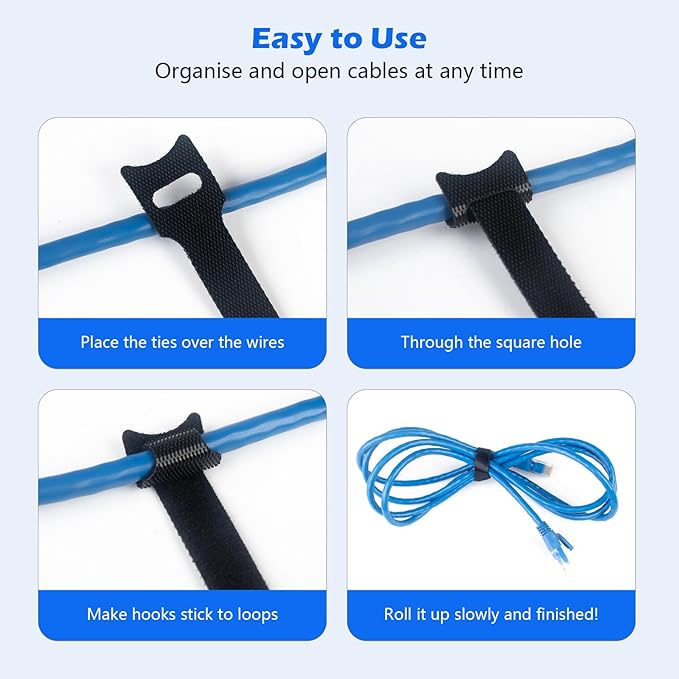 60PCS 6 Inch Reusable Cable Ties Black, Adjustable Cable Straps, Cable Tie Management, Cable Tidy for Desktop Charging Cables, Home and Office