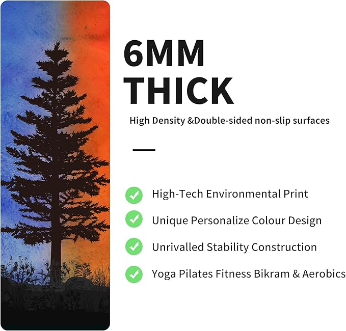 nuveti Yoga Mat Print Extra Thick TPE Non Slip Fitness Exercise Mat with Carrying Bag,72"x24" Extra Thick 6MM Exercise & Workout Mat for Yoga, Pilates Fitness and Floor Exercises