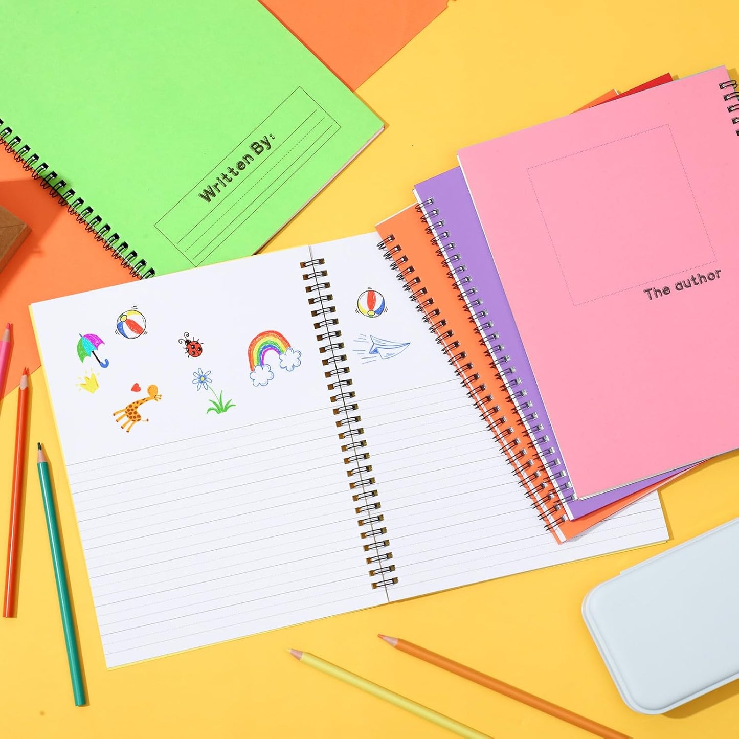 Henoyso 10 Pcs 100/50 Sheets Primary Composition Notebook K-2 Bulk Spiral Primary Journal Drawing Handwriting Practice for Kids Kindergarten 1st 2nd Back to School Supplies (Pastel Color,50 Sheets)