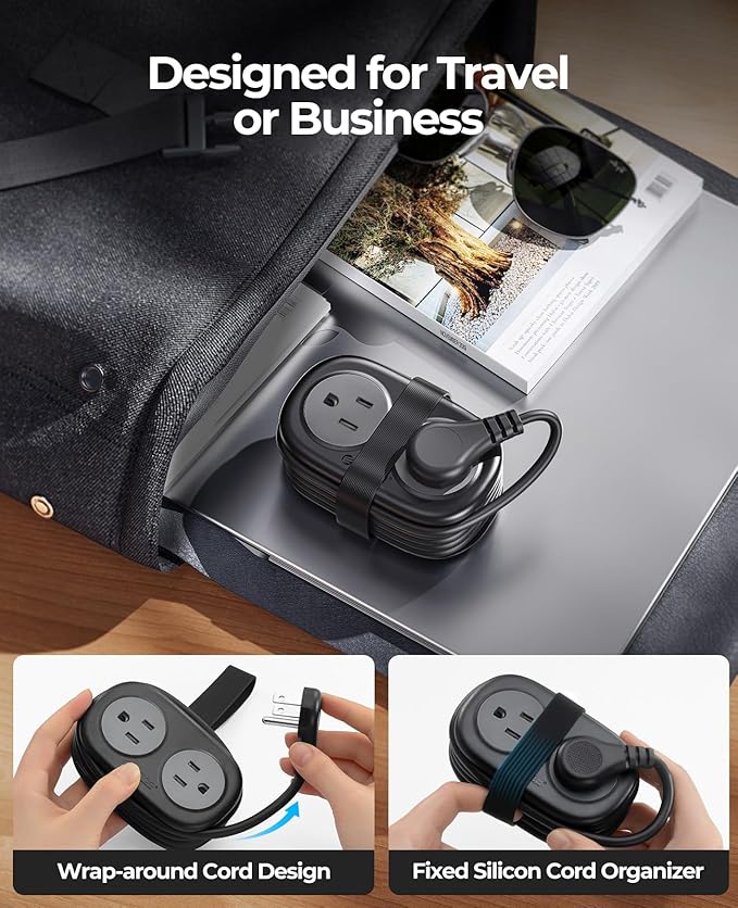 Travel Power Strip, ORICO 4 Outlets 3 USB Ports (1 USB C) with 4FT Wrapped Short Extension Cord Small Power Strip, Compact for Hotel Travel Essentials Cruise Approved-AP3