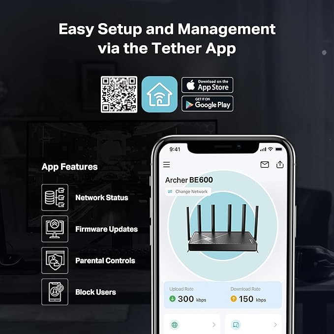 TP-Link Tri-Band BE9700 WiFi 7 Router Archer BE600 | 10G WAN/LAN +2.5G WAN/LAN +3× 2.5G LAN Ports, New 320Mhz Channel | Covers up to 2,600 Sq. ft and 120 Devices|VPN, HomeShield for Network Security