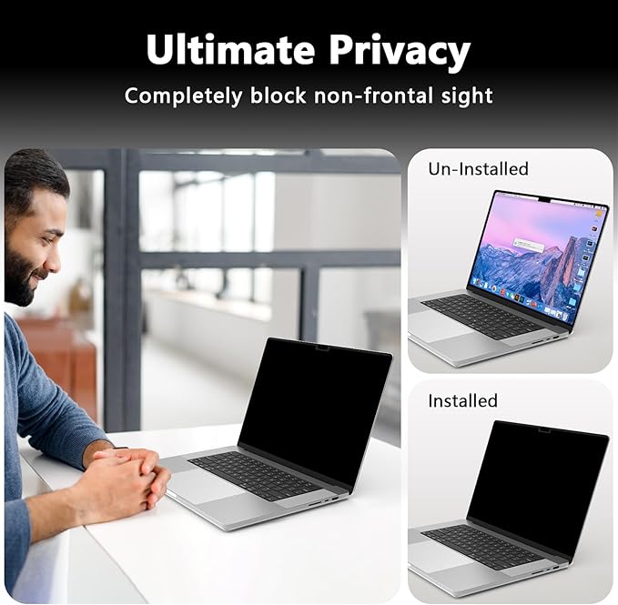 360° Magnetic Privacy Screen Protector for MacBook Air 13 (2018-2021, M1) & MacBook Pro 13 (2016-2022, M1/M2), Removable Anti-Glare 4-Way Privacy Film 13.3 Inch Privacy Filter Privacy Screen