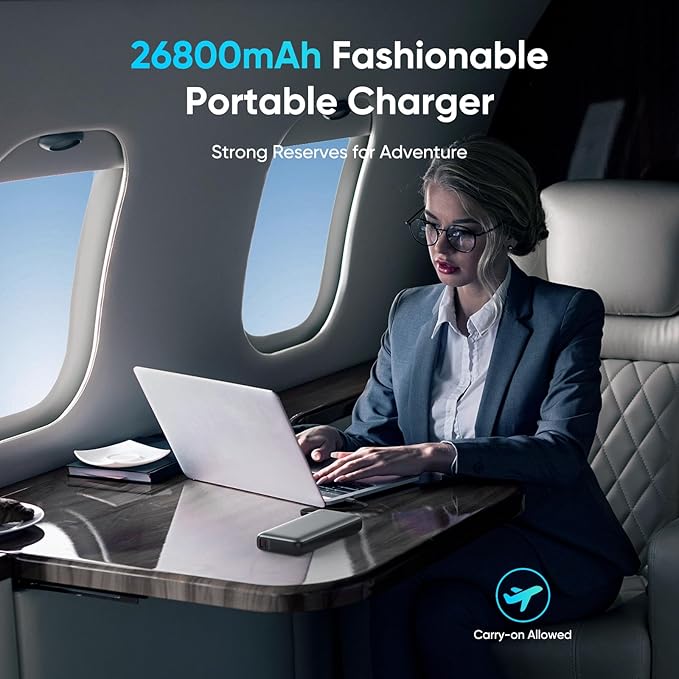 130W Power Bank,26800mAh Laptop Portable Charger,Built in Type-c Cable,3-Port 100W Max Laptop Power Bank,Smart Display,Compatible with MacBook,iPhone,iPad,Switch,Samsung,AirPords