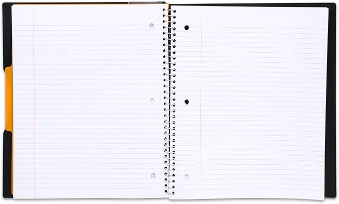 Mintra Office Durable PREMIUM Spiral Notebook, ((Black, 1 Subject, 8.5in x 11in)), Fabric Covered Coils, No Snags, Removable Adjustable Pocket Dividers, Ruler, Organization, Customizable