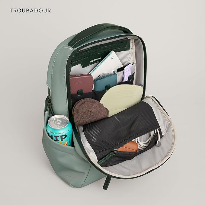 Troubadour Apex 4.0 Compact - 16L Premium Laptop Backpack - Ergonomic & Water Resistant - Designed for Work and Travel - Green Smoke
