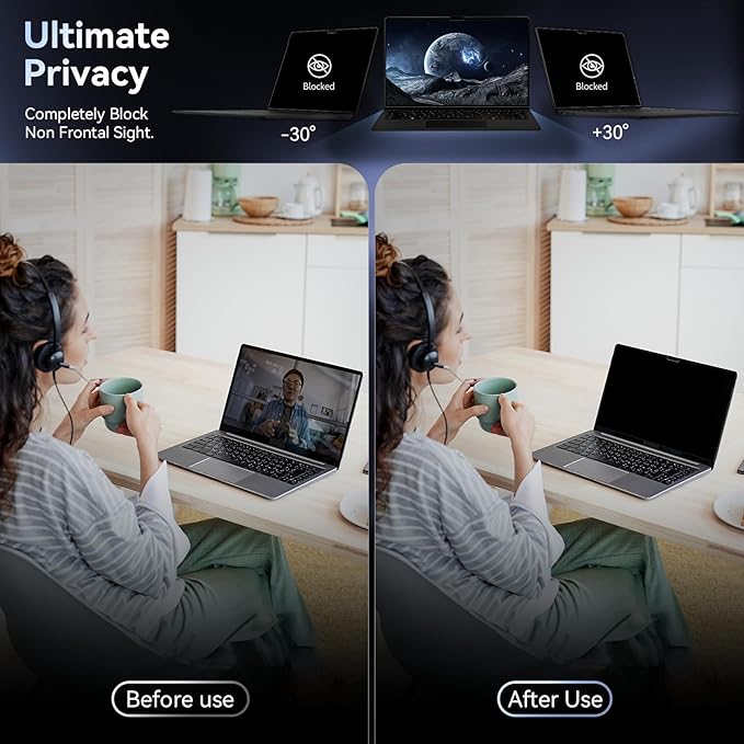 Privacy Filter Compatible with 15 Inch Surface Laptop 5/4/3/2/1, Easy On/Off Removable Anti Glare Blue Light Laptop Privacy Screen Black Security Private