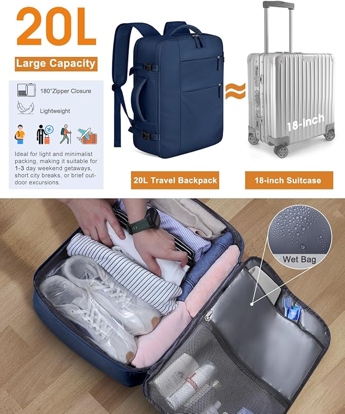 Capolo Travel Backpack for Women Men Waterproof Laptop Backpack Airlines Approved Carry On Backpack Bag Computer Bookbag for Business, Work, Traveling Fits 15.6 Inch Laptop(Dark Blue)