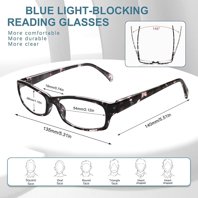 VIDEBLA 5 Pack Computer Reading Glasses Men and Women Anti Eyestrain Blue Light Blocking Glasses for Reading (5 Mix-2, 2.50)