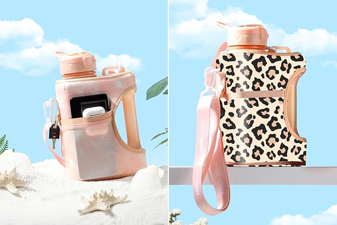 H2O Capsule Half Gallon Cube Square Water Bottle value pack - 2.2L Water Bottle with Strap, 2 Storage Sleeves, Covered Straw Lid – BPA Free Reusable Sports Water Jug with Handle, (68 Ounce)