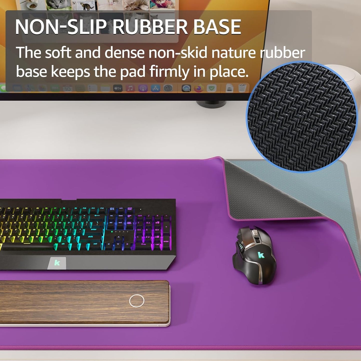 KTRIO Large Gaming Mouse Pad with Stitched Edges, Extended Mousepad with Superior Micro-Weave Cloth, Non-Slip Base, Water Resist Keyboard Pad for Gamer, Office & Home, 31.5x15.7in, Violet Purple
