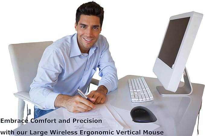 Wireless Mouse Ergonomic Vertical Mouse for Large Hands Rechargeable Big Quiet Silent Ergo Blue LED Light 3600DPI Carpal Tunnel Comfortable Cordless Mice for PC Laptop Computer Macbook Office Gift