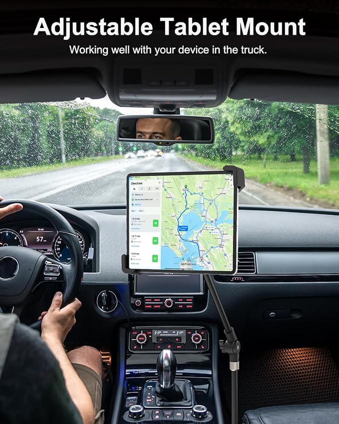 woleyi Anti-Theft Seat Rail Tablet Mount for Car/Truck, Heavy Duty Car Floor Bolt Tablet Holder, Vehicle Front Seats Stand with Security Lock and Key for iPad Pro, Air, Mini, Galaxy Tab, 7-11" Tablets