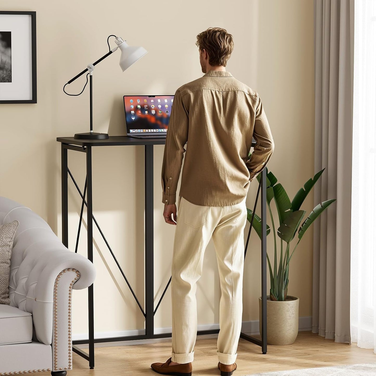 Folding Standing Desk, 39" Foldable Standing Desk, Collapsible Sit Stand Desk for Walking Pad Treadmill Home Office Living Room and Bedroom, 19.68" D x 39.37" W x 43.3" H, Black