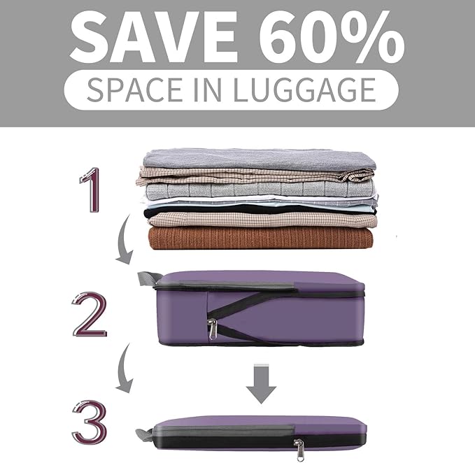 BAGAIL 4 Set/6 Set/8 Set Compression Packing Cubes Travel Accessories Expandable Packing Organizers (Cloth Pattern, 4-Dark Greyish)