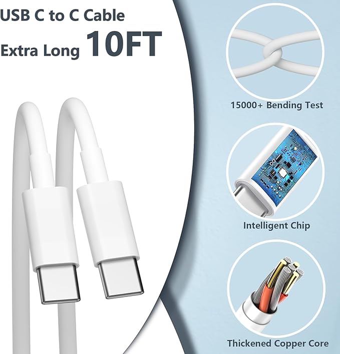 10FT for iPhone 16 15 Charger Fast Charging, Long USB C to C Charger Cord with 20W Type C Phone Fast Charging Block for iPhone 16/16 Pro/16 Pro max/16 Plus, iPhone 15/15 Pro/15 Pro max/15,iPad, 2Pack