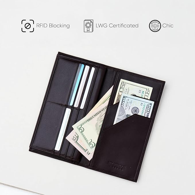 Passport Holder Travel Wallet for Men & Women, RFID Handcrafted Full Grain Leather Cover, 12 Card Slots & 4 Compartments, Gift Box & Pouch, Navy Blue