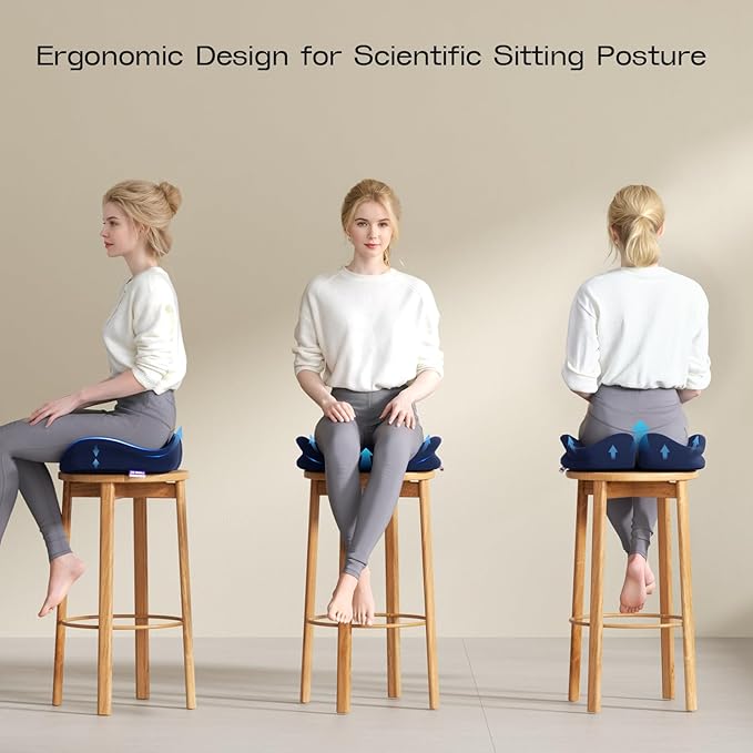 Seat Cushions for Office Chairs - Ergonomic Tailbone Pain Pressure Relief Seat Cushion - Extra Large & Thick Design Memory Foam Office Chair Cushion, 21.2" W X 16.5" L (Blue)