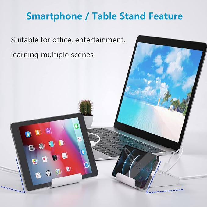 VHBW USB Charging Station, 6 Port 3USB-A and 3USB-C Charging Station for Multiple Devices, Multi USB Nightstand Charger Station with Phone Stand (ETL Listed, 6Ft Extension Cord, White)