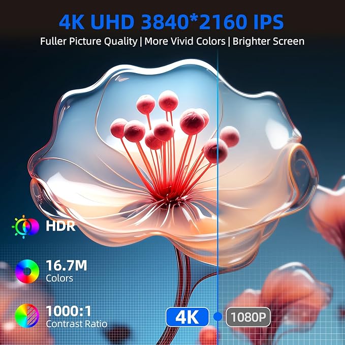 UPERFECT Portable Monitor 4K, 15.6'' Silvery 3840x2160 UHD HDR USB-C Monitor, 100% AdobeRGB, 400cd/㎡Brightness, IPS FreeSync Speaker Travel Extra Screen for Laptop, Type-C HDMI, VESA & Smart Case