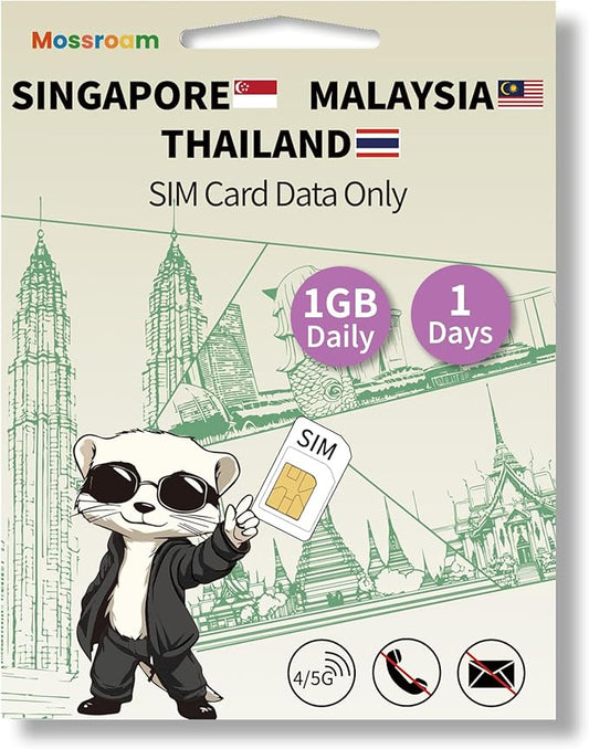 SIM Card for Singapore, Malaysia, Thailand – Prepaid Data Plans | 1GB Daily Data only,1 Day | 4/5G High-Speed Internet | Ideal for Travelers