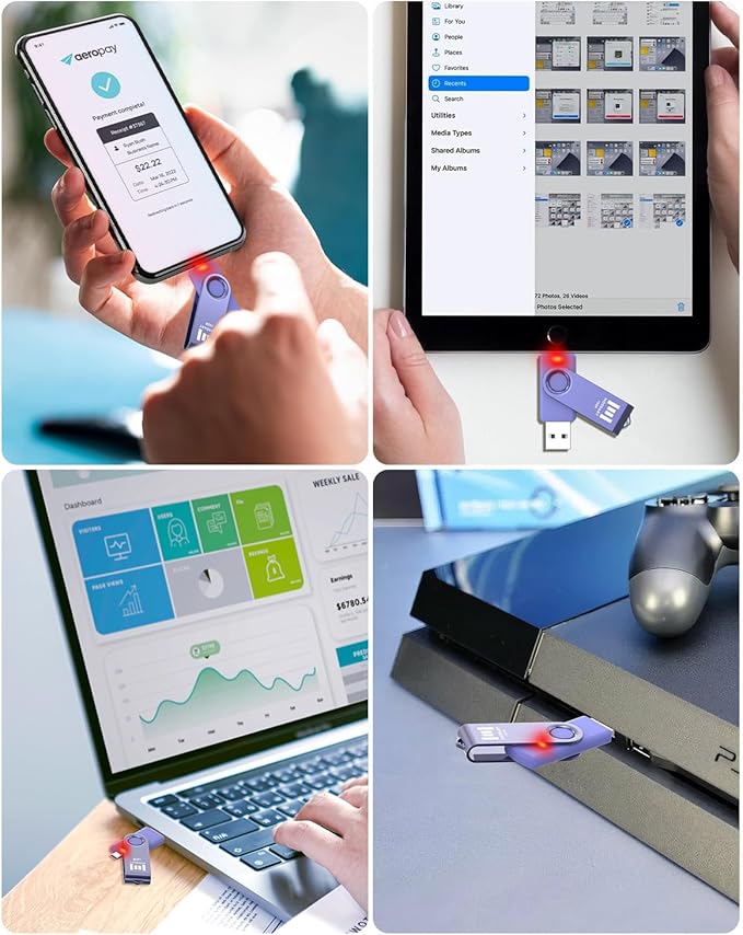 MOSDART 16GB FAT32 USB C Flash Drive - USB 2.0 Type-C OTG 2-in-1 Dual Thumb Drive Memory Stick, A and C interfaces for Android Phones, iPhone 15, MacBook, iPad, Windows Laptop, Purple (Pack of 10)