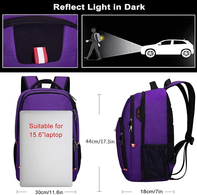 Travel Laptop Backpack, Small Backpack for Men and Women with USB Slit Business Computer Backpack Bag (Purple, 15.6 Inch)