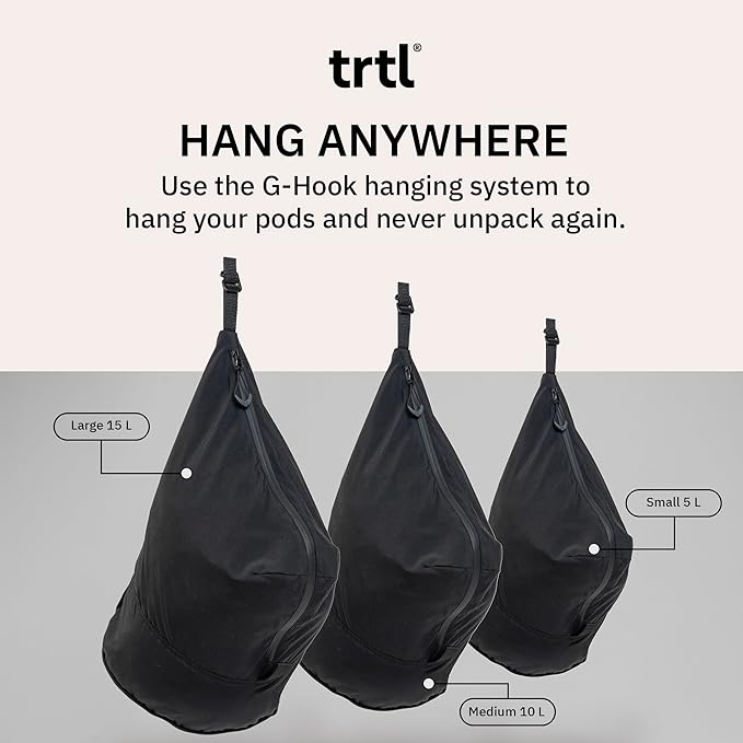 trtl Packing Pods, Black - Packing Cubes for Travel - Organizer Bags for Luggage to Maximize Space in Suitcase - Travel Packing Organizers - Includes Carry Strap - Comes with 3 Cube Sizes - 3 Pack