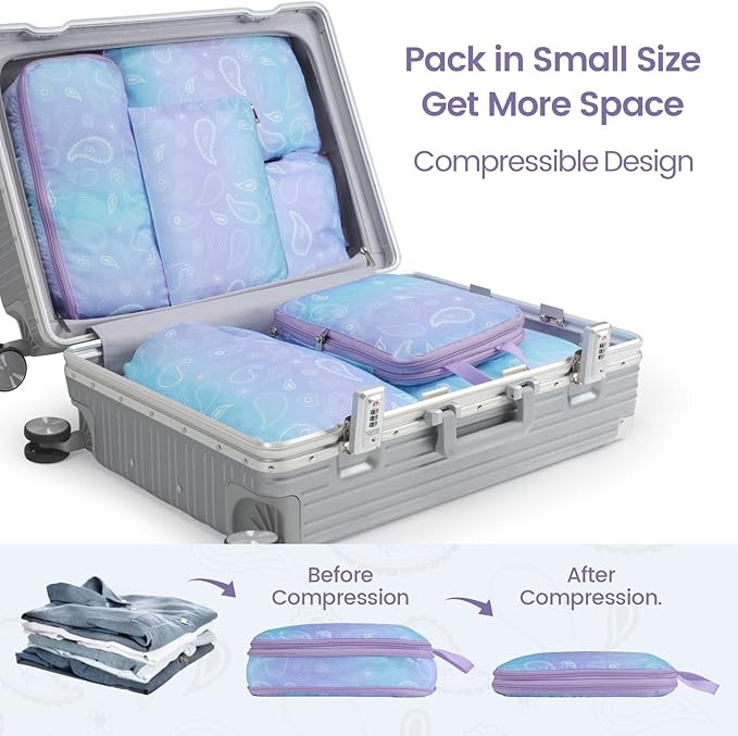 Cambond Compression Packing Cubes for Travel Women - Travel Bags Luggage Organizers Travel Essentials Compression Cubes for Travel Carry on Suitcases Organizer