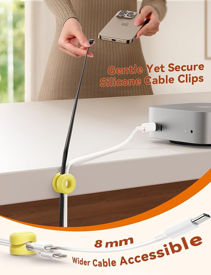 8Pack Cord Organizer JOYROOM Cable Clips [1s Side-Snap Lock] Silicone Cord Holder Cable Management, Adhesive Cord Clips Phone Charger Wire Keeper, Office Workspaces Desk Organization Home Accessories