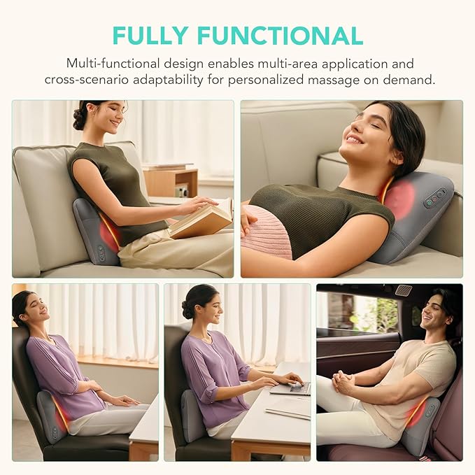 SKG Back Massager for Pain Relief Deep Tissue Cordless Back and Neck Massager Pillow with Dual Sided Heat VS500 Gifts for Men Women(Need to Restart After 15 min)