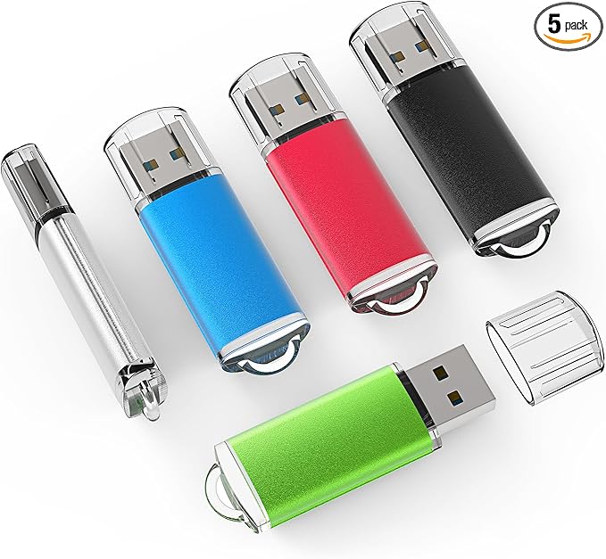 TOPESEL 5 Pack 32GB USB 2.0 Flash Drive Memory Stick Thumb Drives (5 Mixed Colors: Black Blue Green Red Silver)
