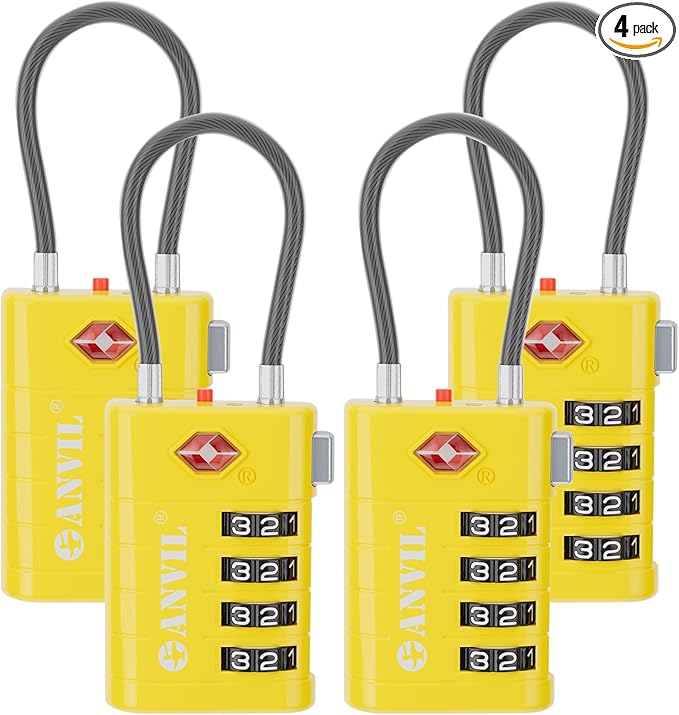 ANVIL 4 Digit Luggage Locks, TSA Locks for Luggage, Advanced TSA008 core, Alert Indicator for Your Travel Lock, Suitcase Lock. (4, Yellow)