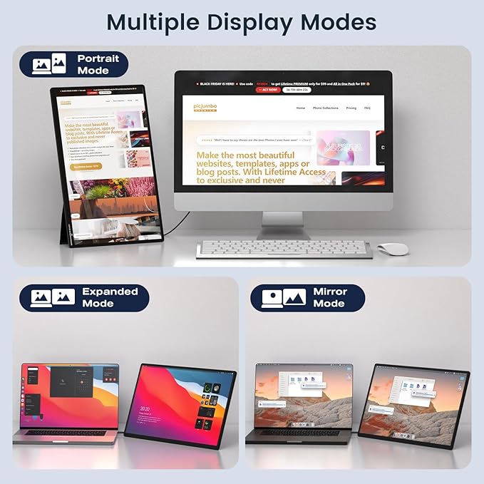 Portable Monitor, 16 Inch 1200P FHD, Horizontal and Vertical with Kickstand, Plug&Play, Built-in Speakers, Ultra-Thin Zero Frame,Travel Monitor for Laptop with Premium Smart Cover