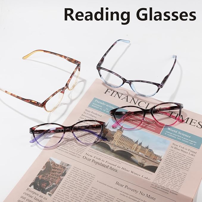 Przene 4 Pack Blue Light Blocking Reading Glasses,Readers for Women and Men with Spring Hinge